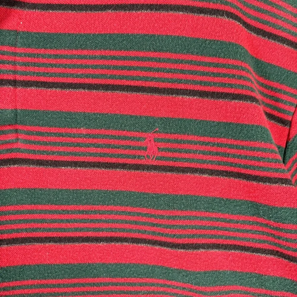 Vintage Polo By Ralph Lauren Size L Polo Red‎ Striped Short Sleeve Christmas